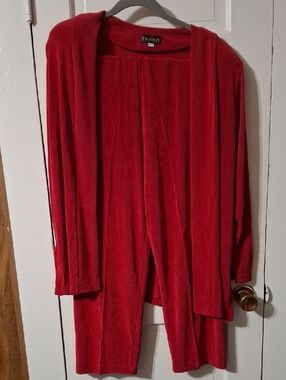 Picadilly Fashion Red Open-Front Velvet Cardigan (Mis216)